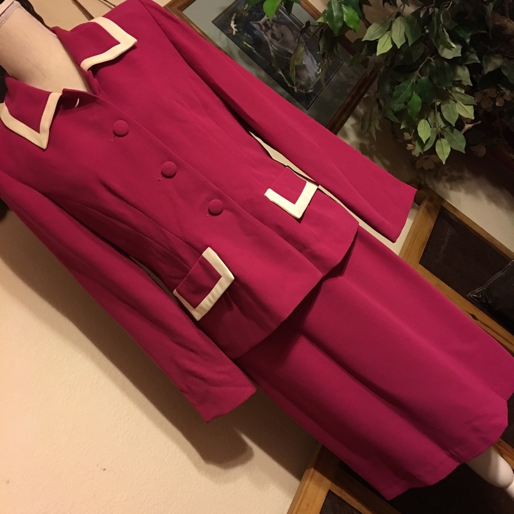S.L. Fashions hot pink/white skirt suit set 6